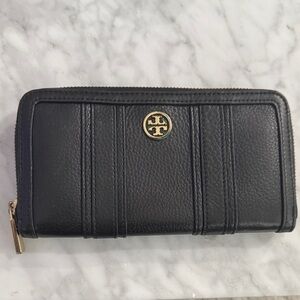 Tory Burch Black Leather Wallet with Gold Accent